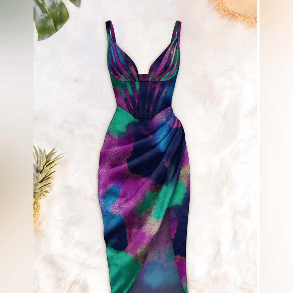 Averie Keira draped midi ruched Asymmetrical Multicolor Dress